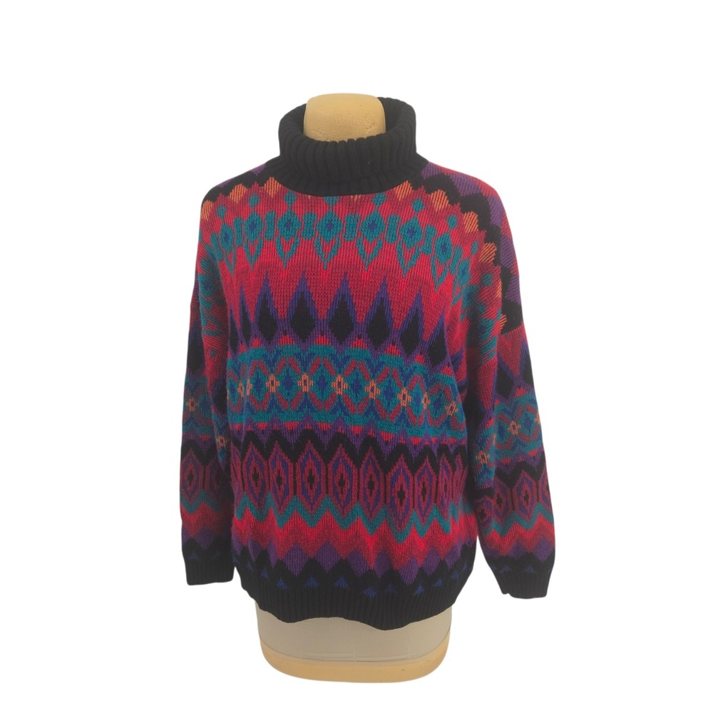 Sakura Sport Sweater Womens XL Geometric Striped Vintage Artsy Grandpa Apres-ski